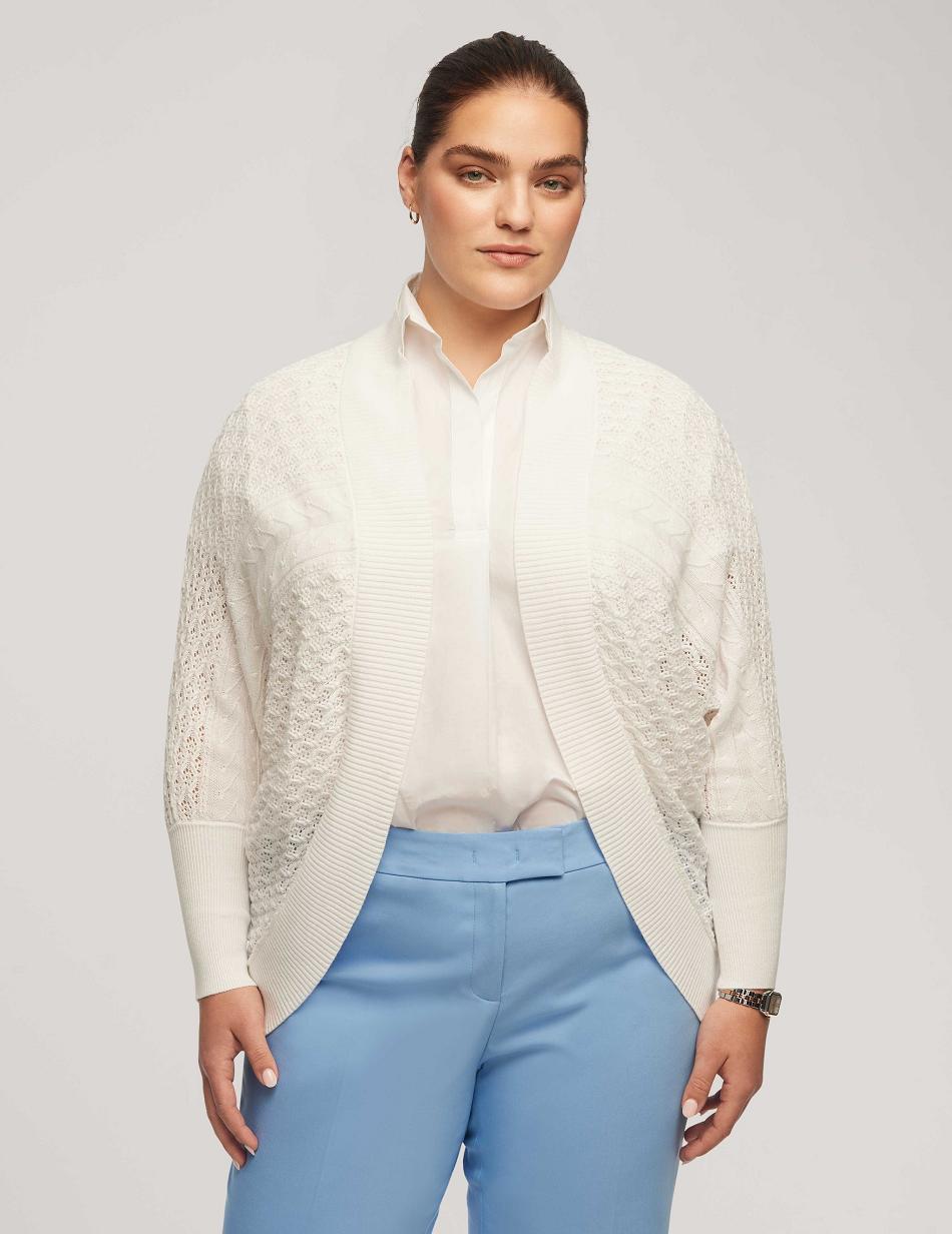 Anne Klein Rounded Bottom Sitch Cardigan Plus Size White | USIIZ49524