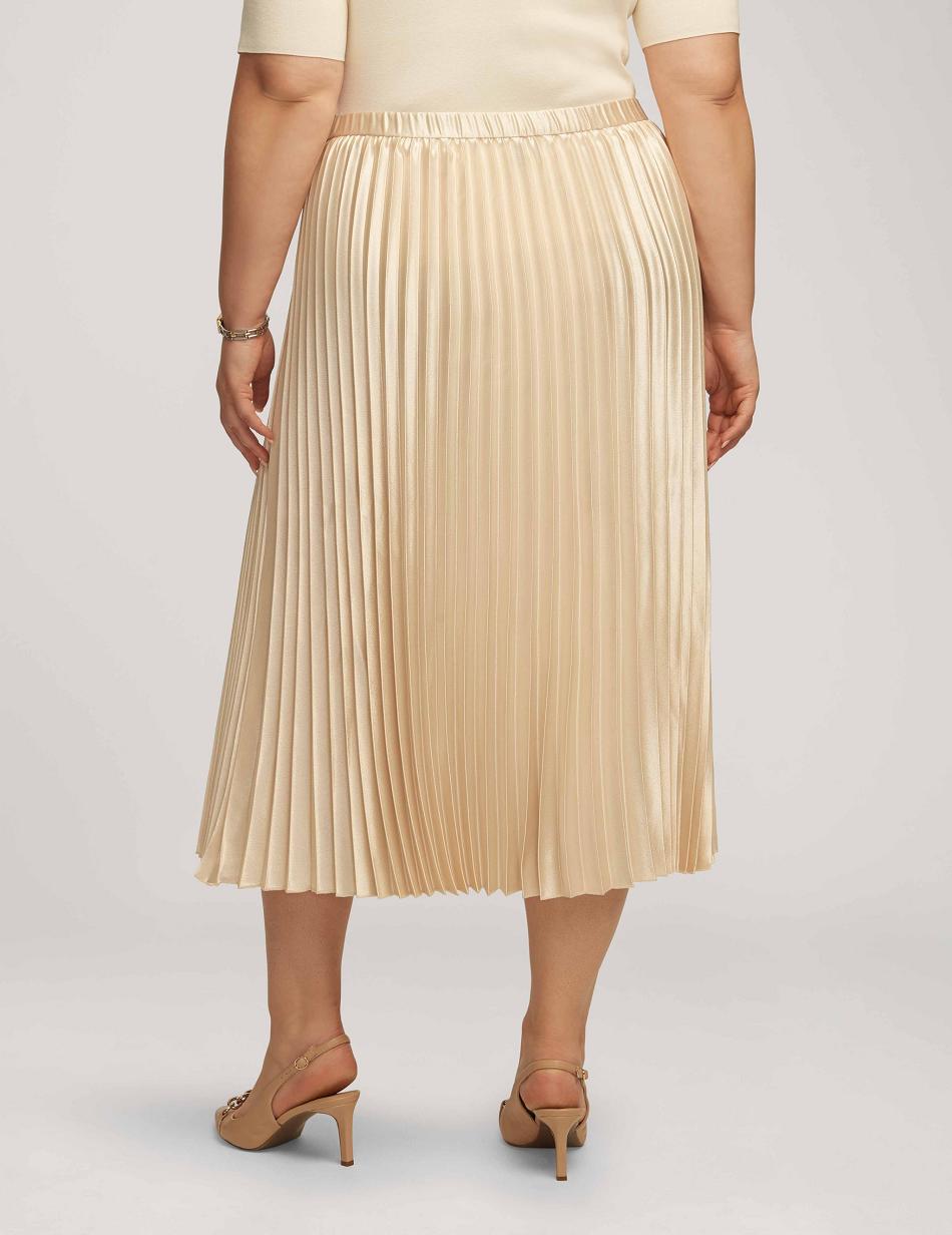 Anne Klein Satin Crepe Pull On Pleated Skirt Plus Size White | MUSFT75729