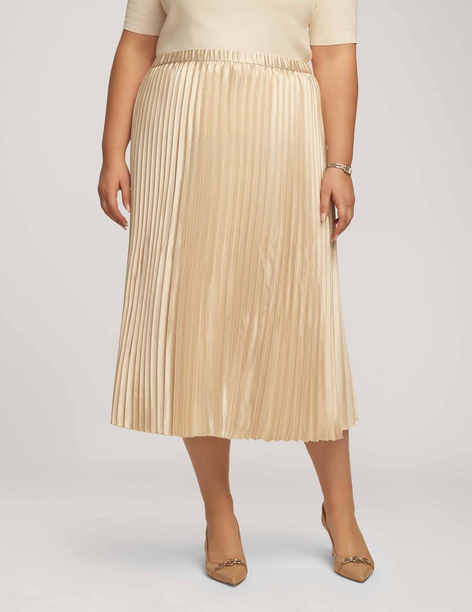 Anne Klein Satin Crepe Pull On Pleated Skirt Plus Size White | MUSFT75729