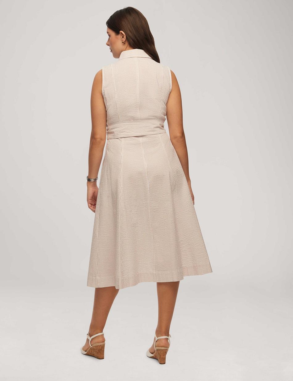 Anne Klein Seersucker Sleeveless Shirt Dresses White | USCVG99364