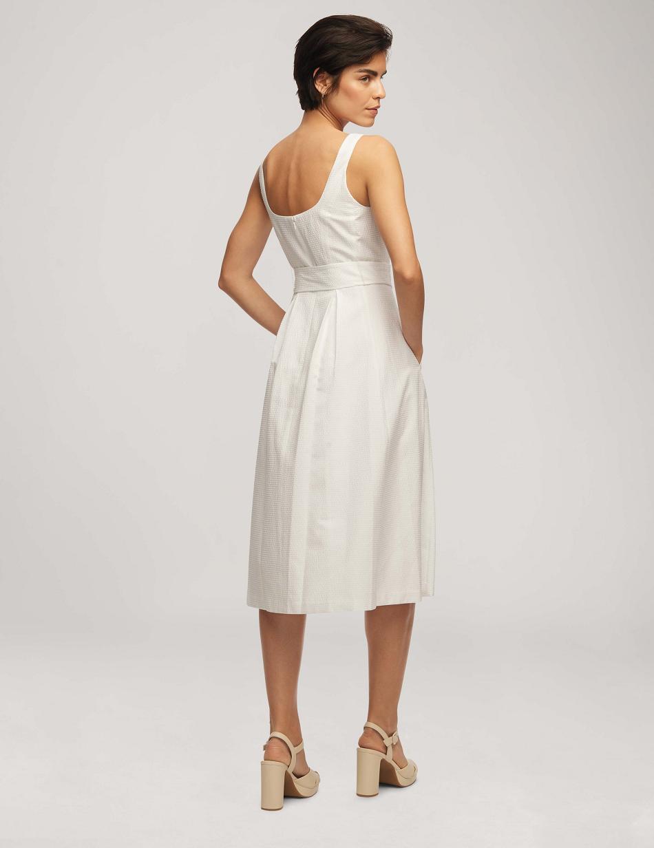 Anne Klein Seersucker Topsitch Midi With Pleats Dresses White | TUSWZ75649