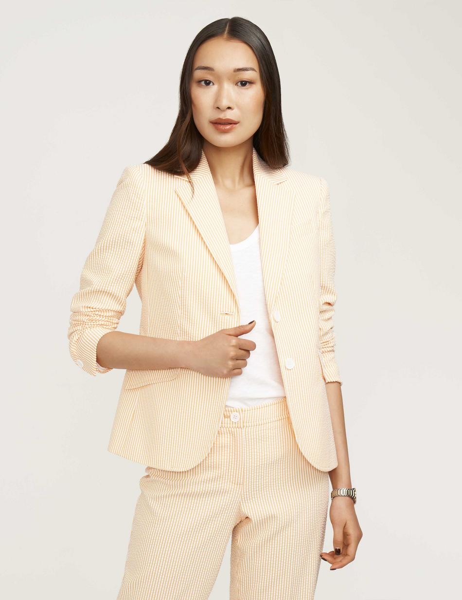 Anne Klein Seersucker Two Button Clearance Blazers & Jackets Beige | YUSVQ11688