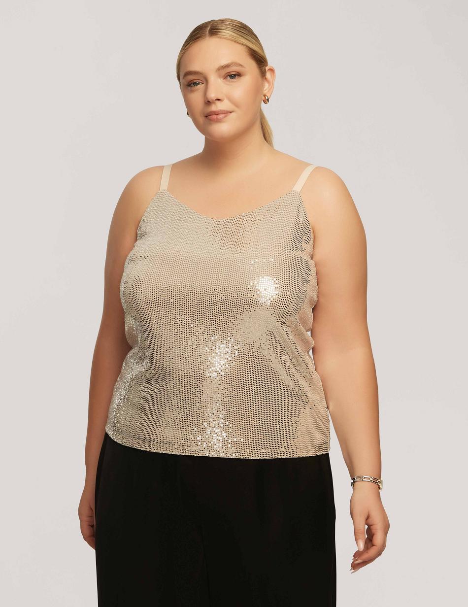 Anne Klein Sequin Knit V-Neck Cami Plus Size Silver | USZPD17292