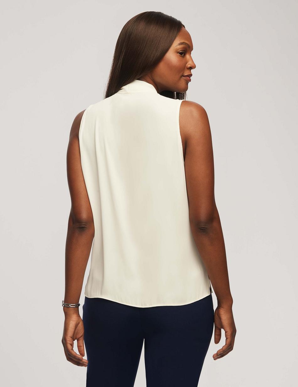 Anne Klein Sleeveless Pleated Shoulder Blouse Tops White | GUSUC18039