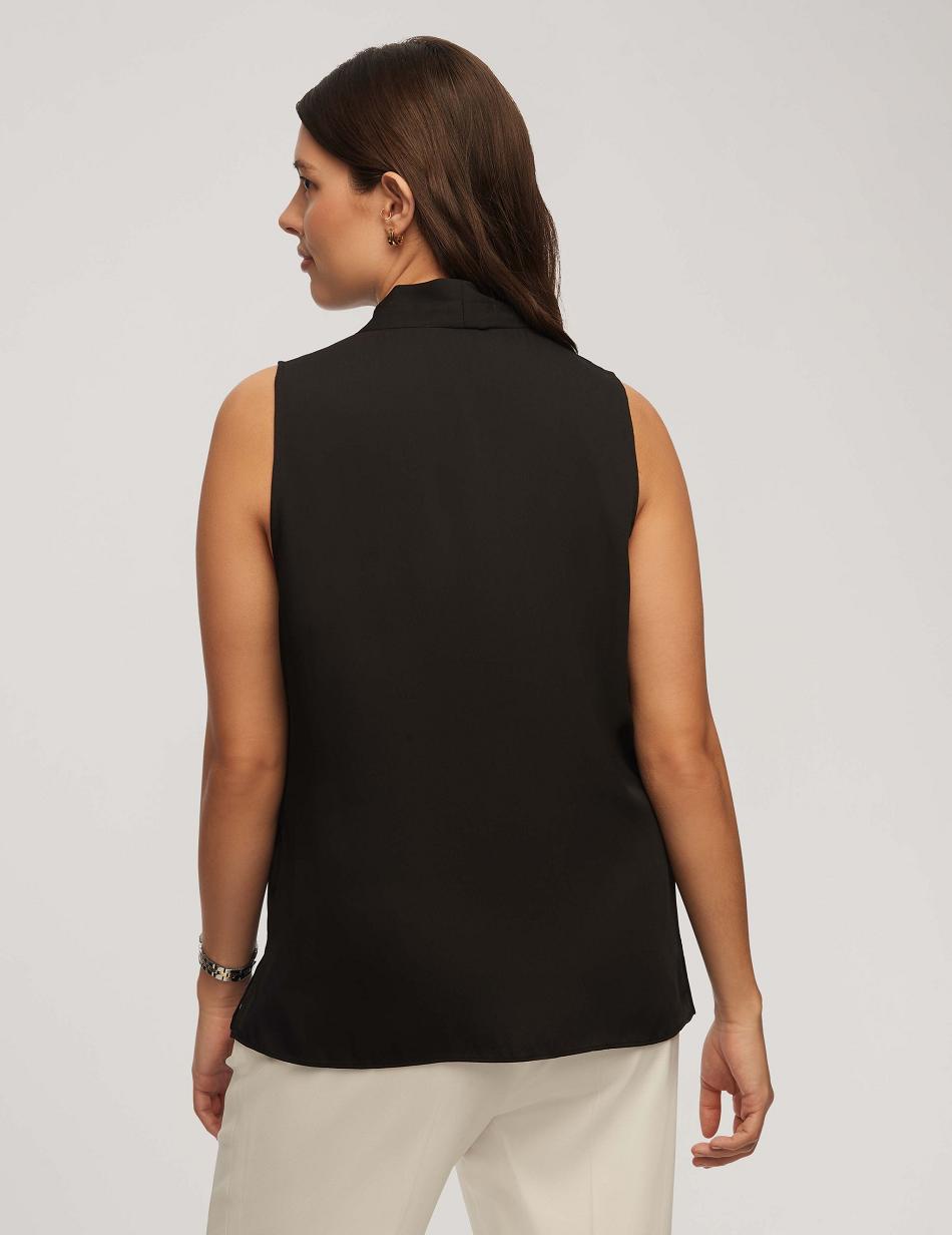 Anne Klein Sleeveless Pleated Shoulder Blouse Tops Black | MUSFT21441