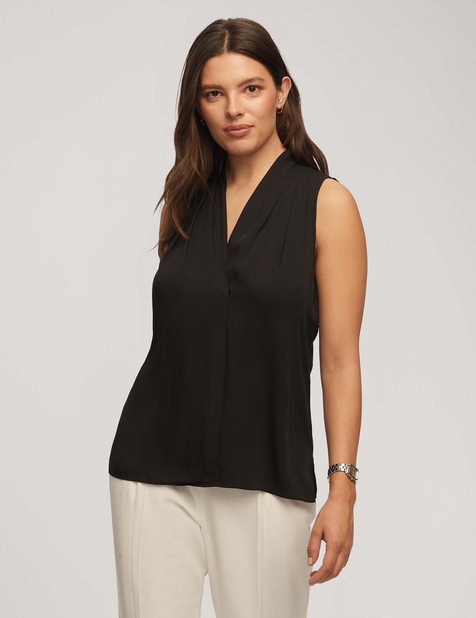 Anne Klein Sleeveless Pleated Shoulder Blouse Tops Black | MUSFT21441