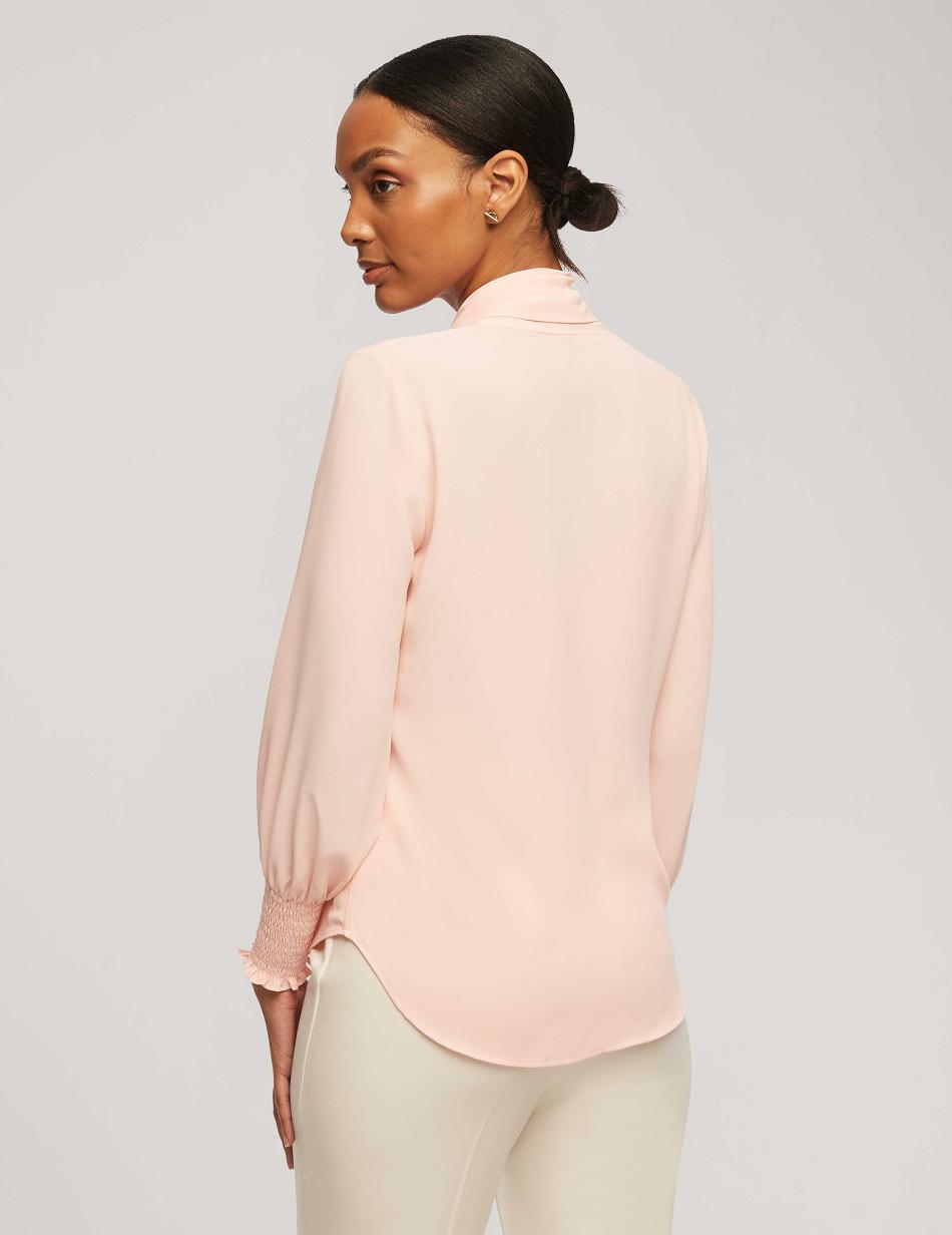 Anne Klein Smocked Cuff Bow Blouse Tops Pink | AUSDF15731