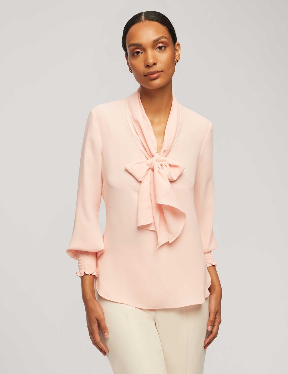 Anne Klein Smocked Cuff Bow Blouse Tops Pink | AUSDF15731