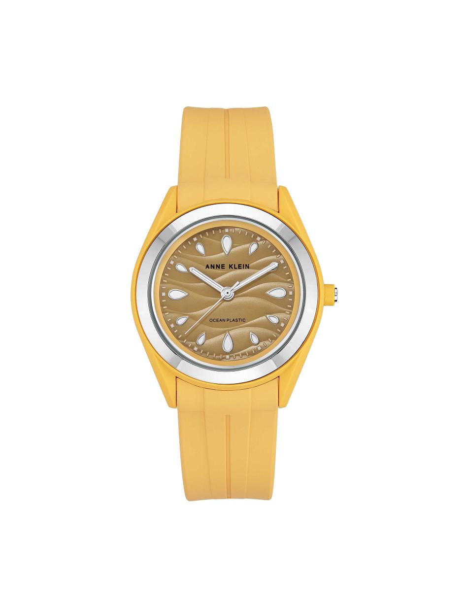 Anne Klein Solar Recycled Ocean Plastic Strap Watch Considered Yellow / Silver | USDYB32842