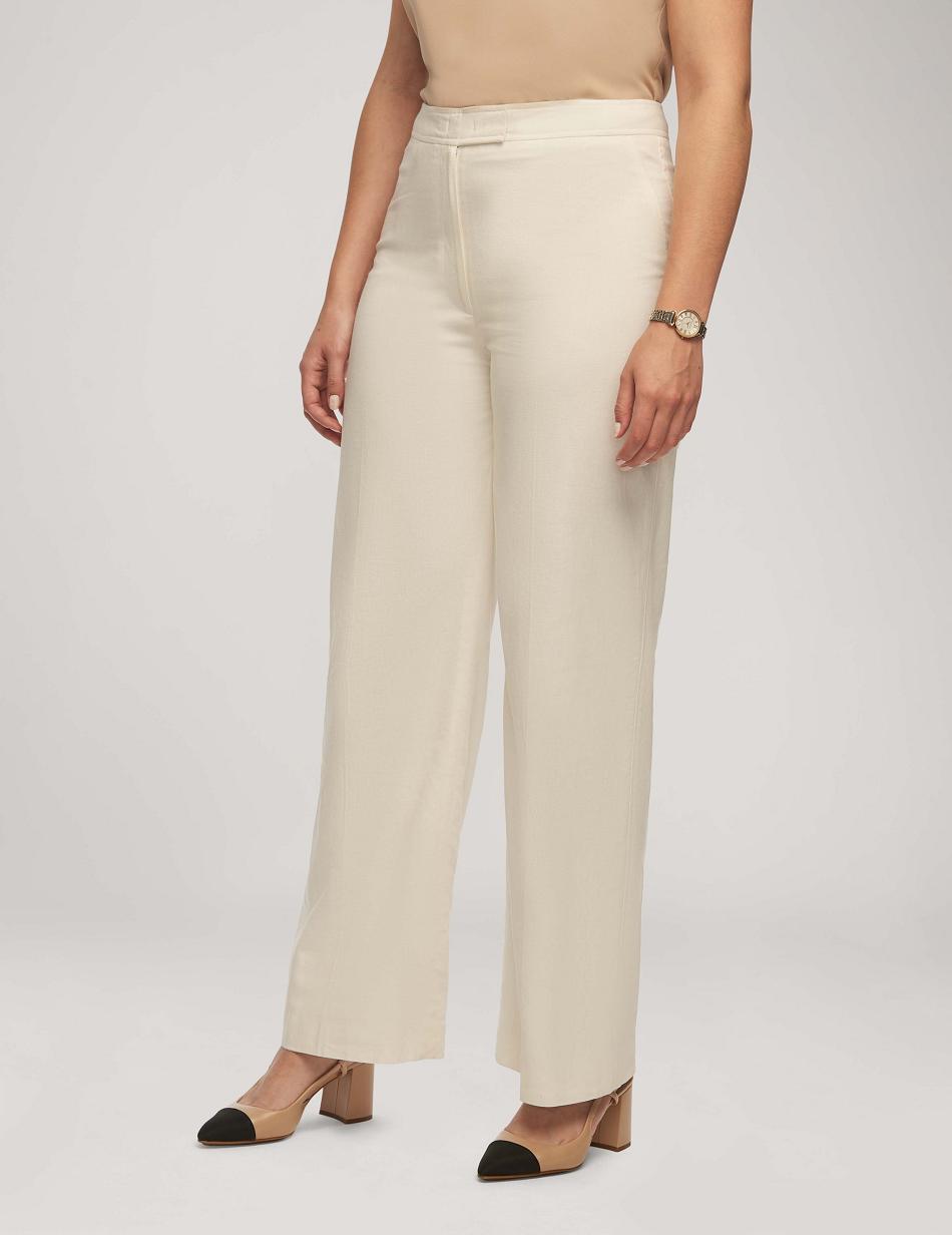 Anne Klein Solid Linen Fly Front Wide Leg Trouser Bottoms White | BUSSO17730