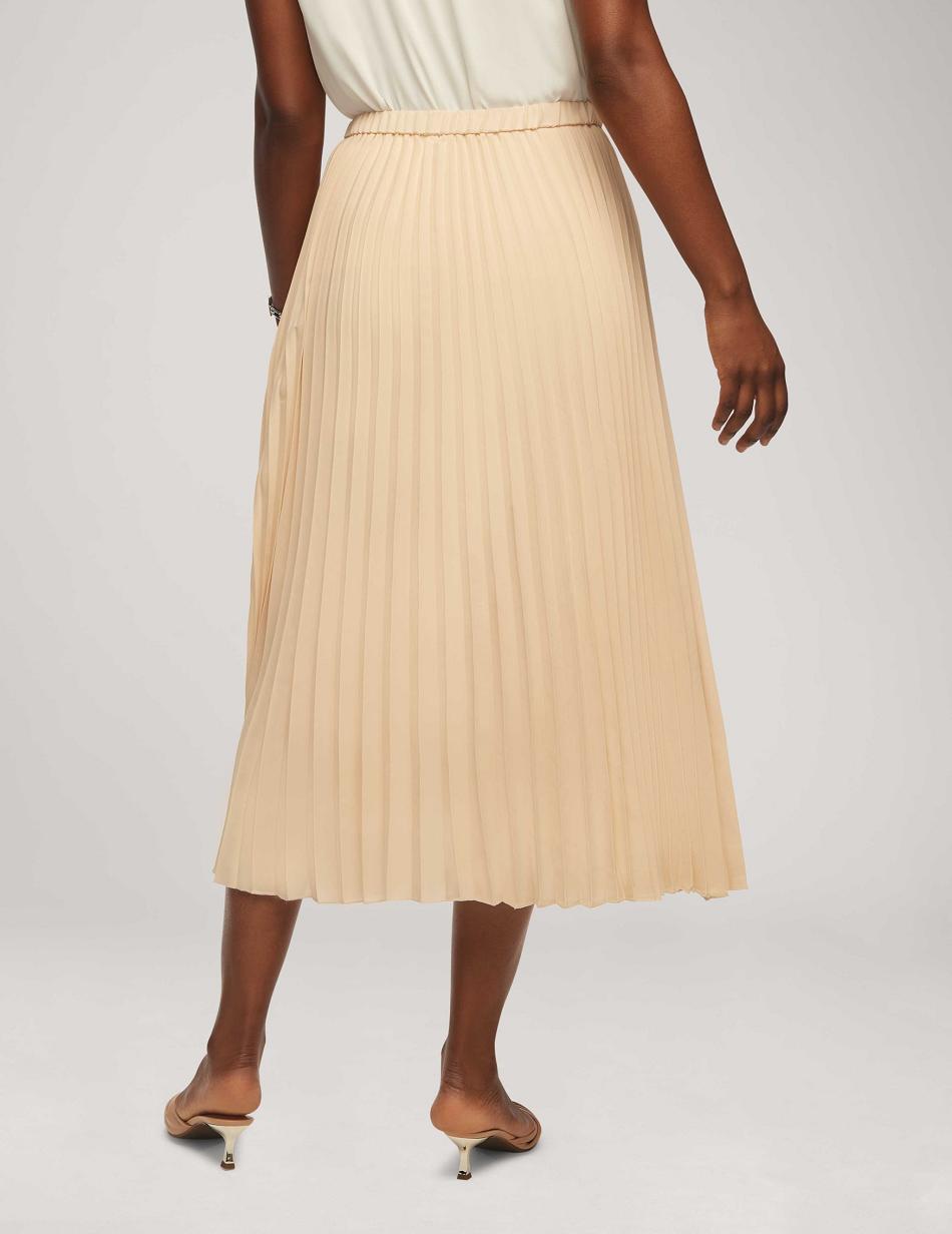 Anne Klein Solid Pull On Pleated Skirt Bottoms Beige | USJVR31218