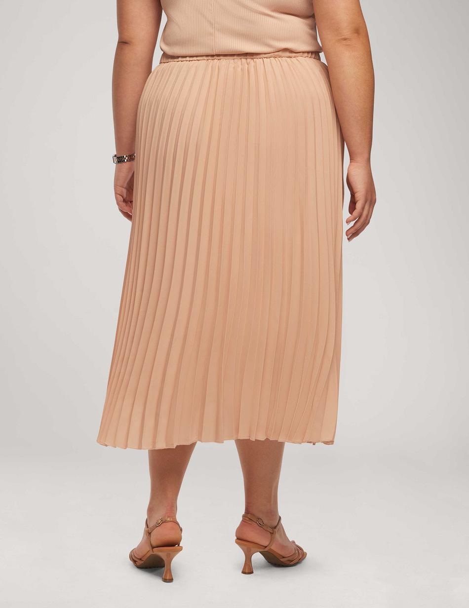 Anne Klein Solid Pull On Pleated Skirt Plus Size Pink | GUSUC91058