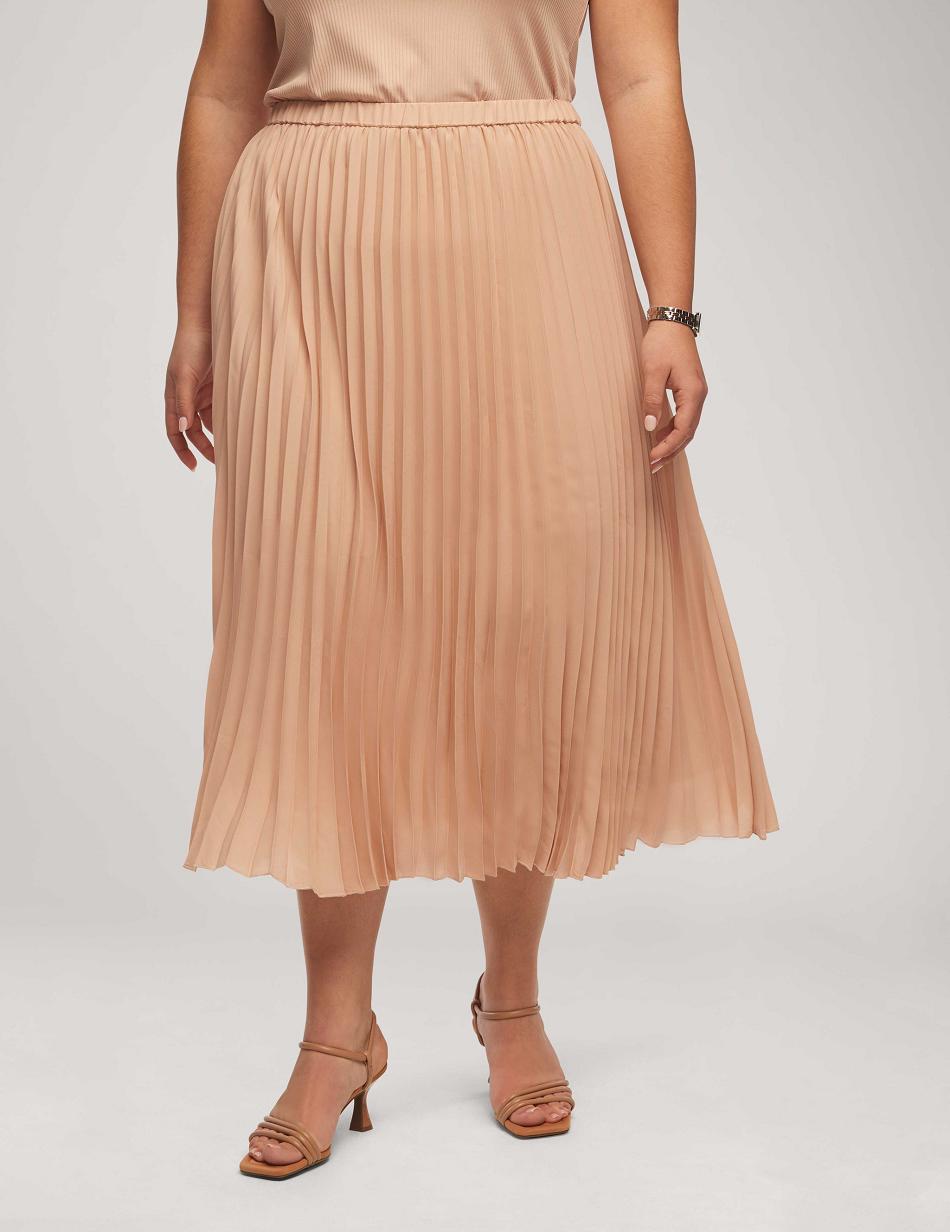 Anne Klein Solid Pull On Pleated Skirt Plus Size Pink | GUSUC91058