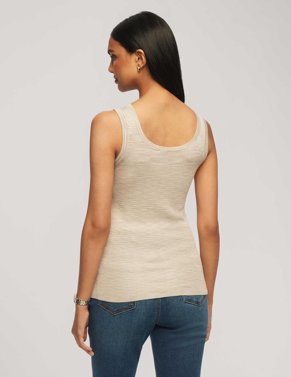 Anne Klein Space Dye Yarn Scoop Neck Tank Tops White | SUSNY10722