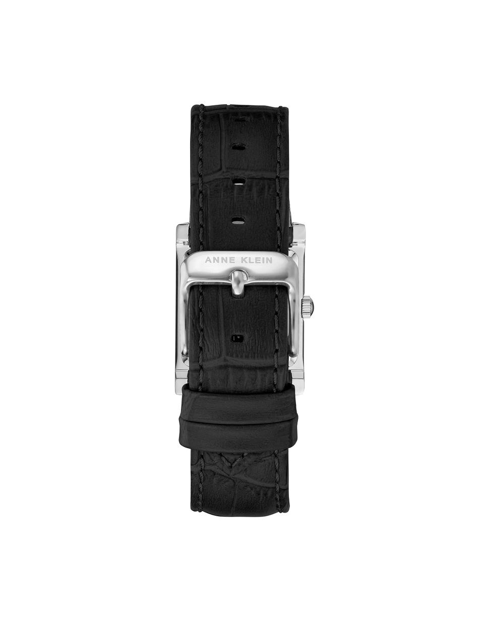 Anne Klein Square Case Leather Strap Watch Metals Black / Silver | USNZX18124