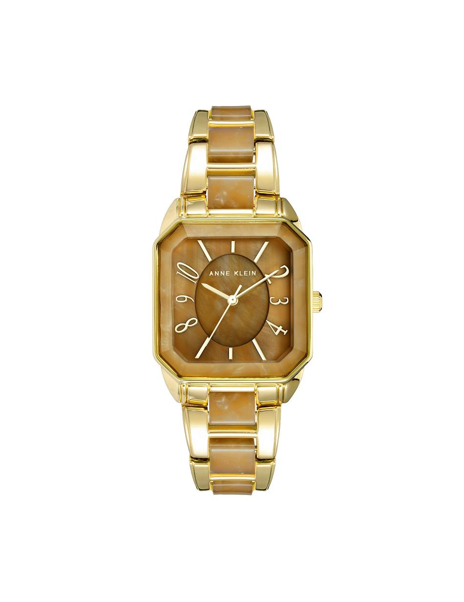 Anne Klein Square Case Resin Link Bracelet Watch Metals Brown / Gold | DUSKV71403