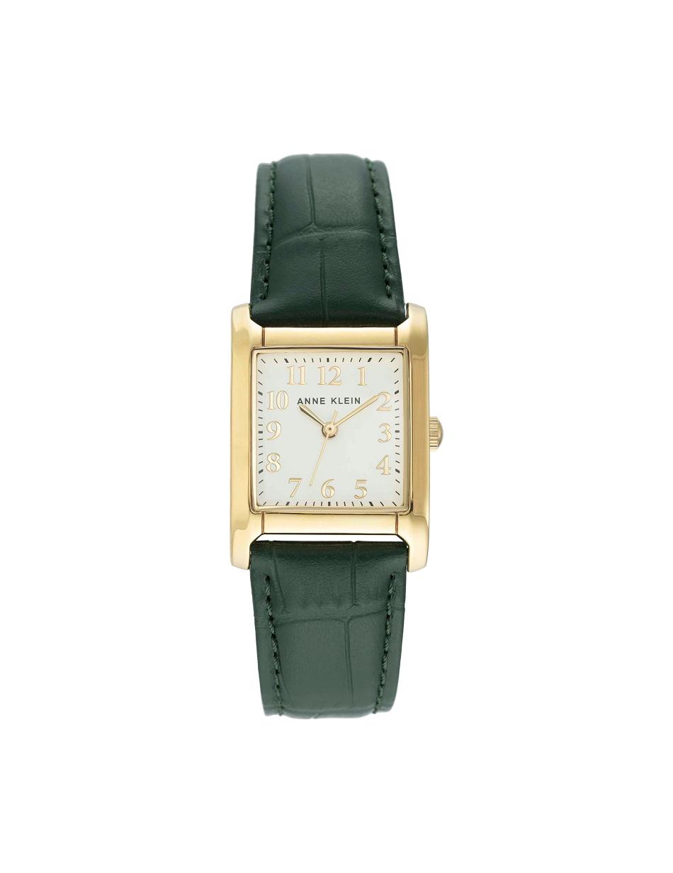 Anne Klein Square Case Strap Watch Leather Green / gold | LUSTR47981