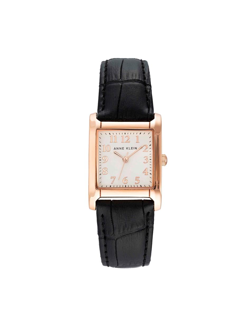 Anne Klein Square Case Strap Watch Leather Black / Rose / Gold | TUSWZ57978