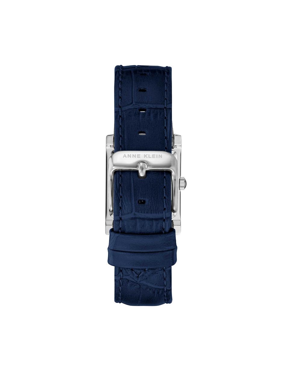 Anne Klein Square Case Strap Watch Leather Navy / Silver | UUSTG80156