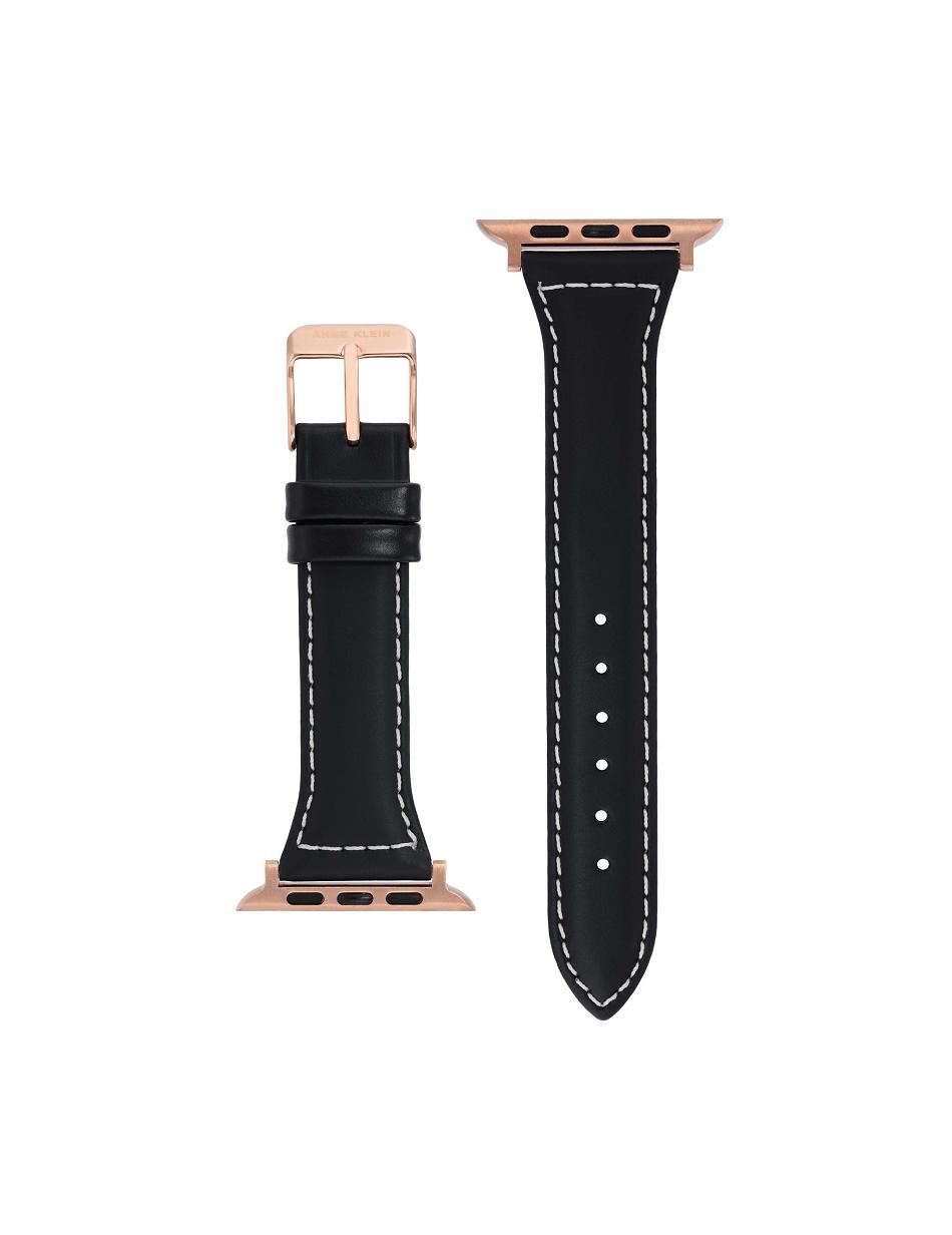 Anne Klein Stitched Band for Apple Watch® Leather Black / Rose / Gold | USDYB97894