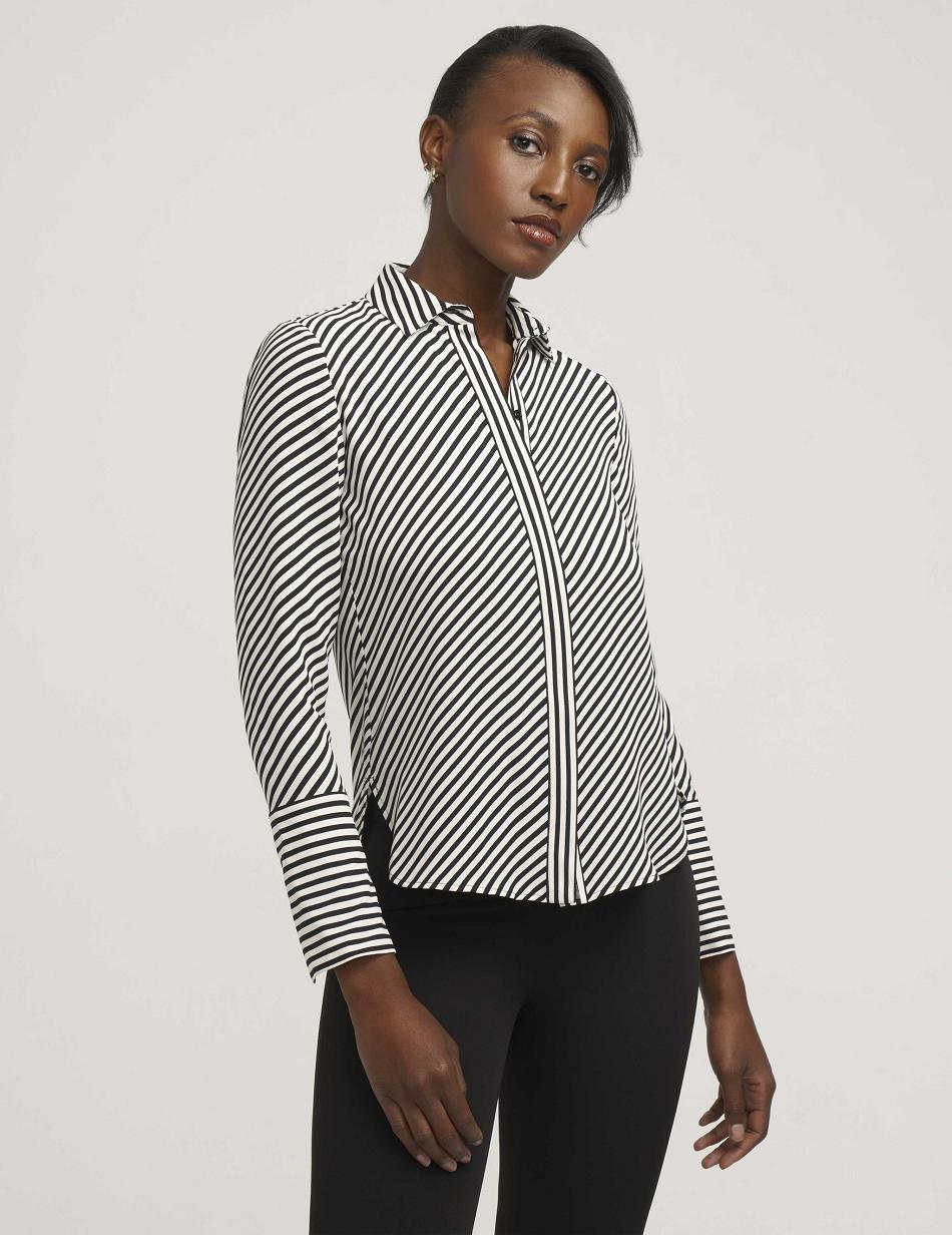 Anne Klein Stripe Blouse With Slit Cuffs Tops Stripes | UUSND83042