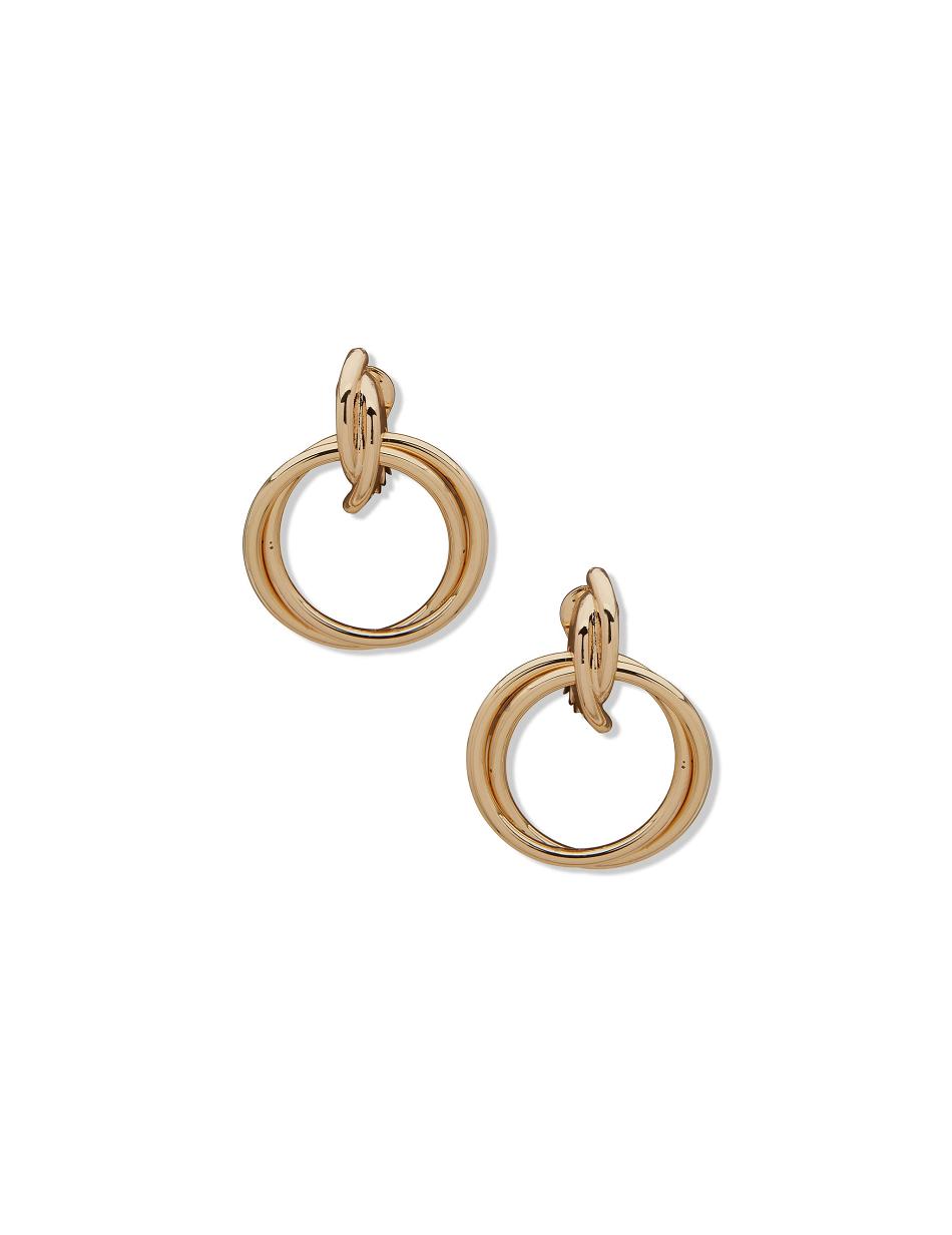 Anne Klein Textured Drop Hoop Clip Earrings Gold | TUSWZ72012