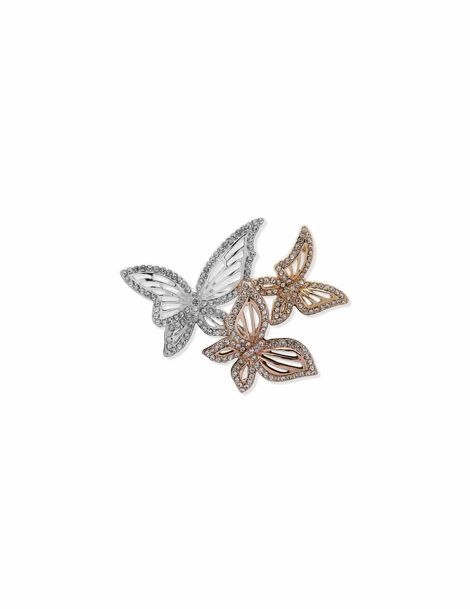 Anne Klein Trio Crystal Butterfly Brooch Brooches Gold / Silver | PUSER46911