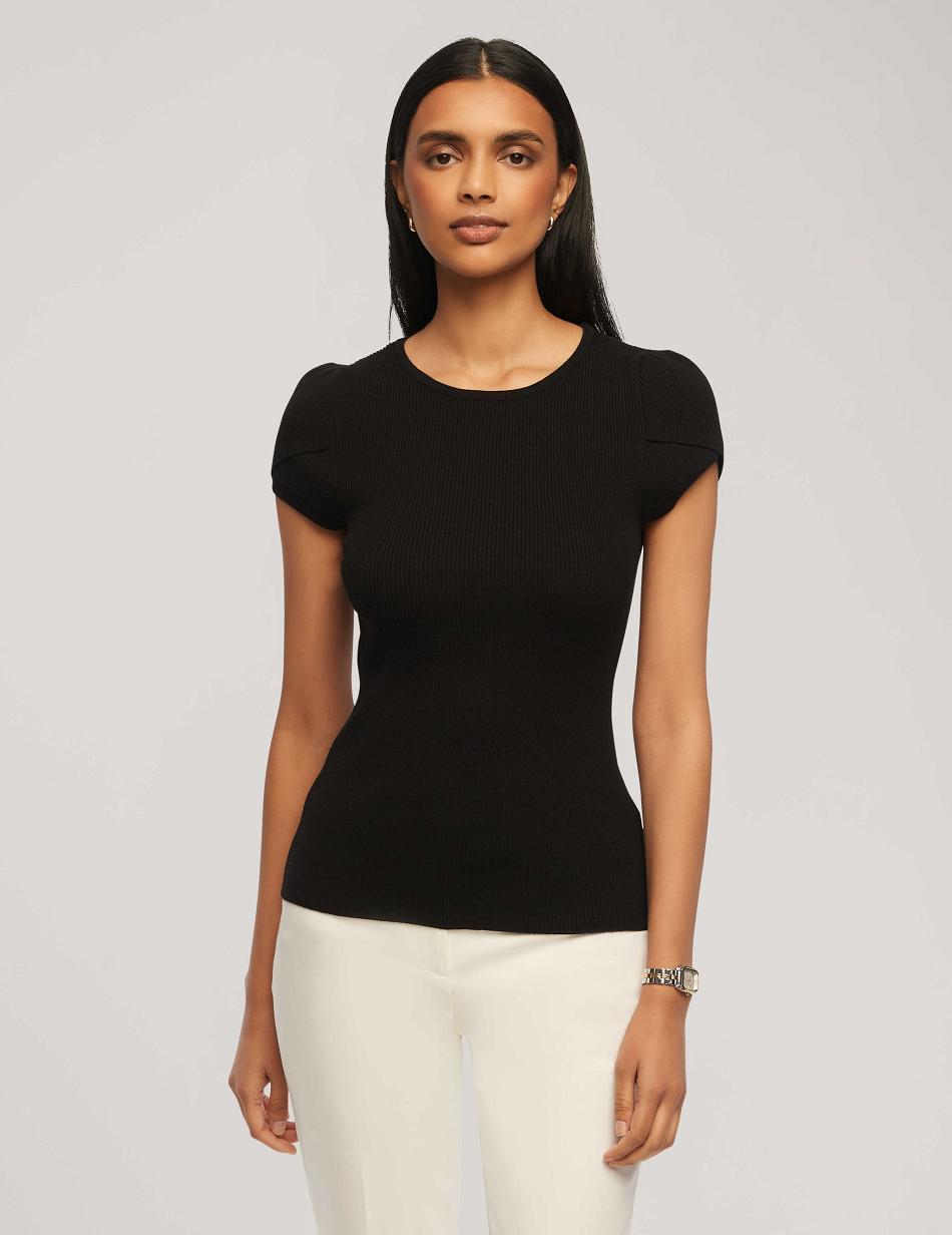 Anne Klein Tulip Sleeve Sweater Tops Black | USEAH12935