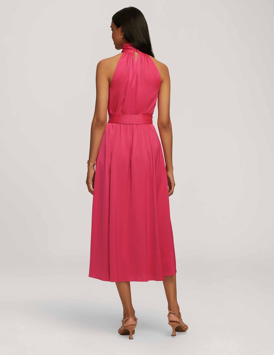 Anne Klein Twist Neck Halter Midi Dresses Pink | USQCS51881