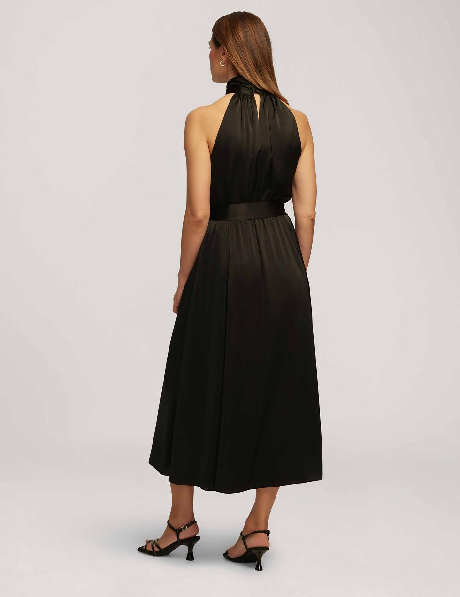 Anne Klein Twist Neck Halter Midi Dresses Black | XUSBH59298