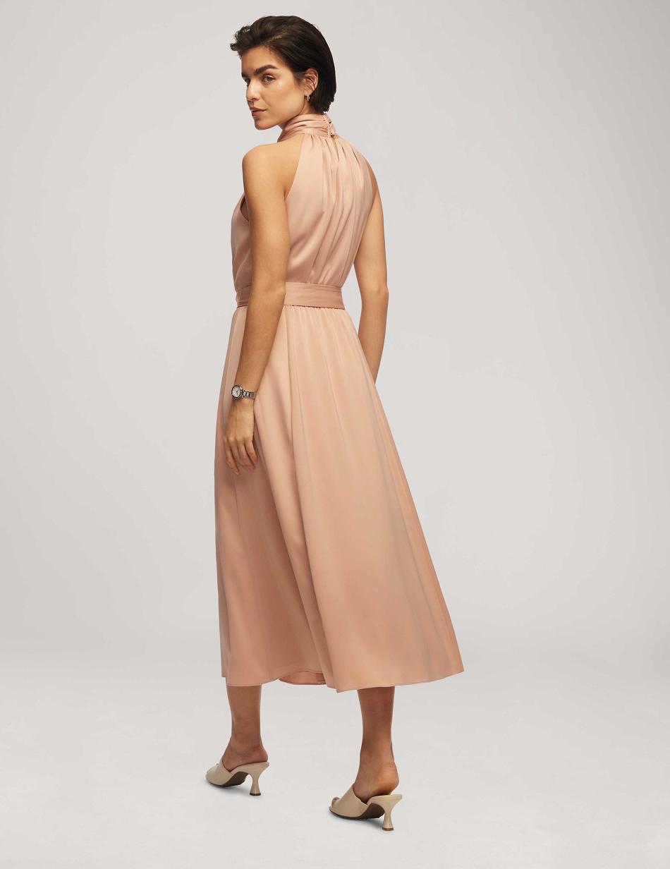 Anne Klein Twist Neck Halter Midi With Sash Dresses Pink | GUSUC37748