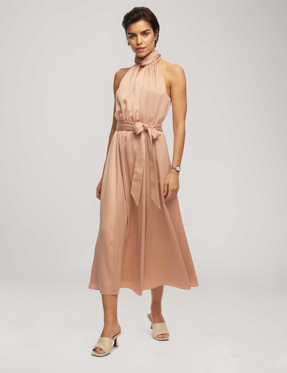 Anne Klein Twist Neck Halter Midi With Sash Dresses Pink | GUSUC37748