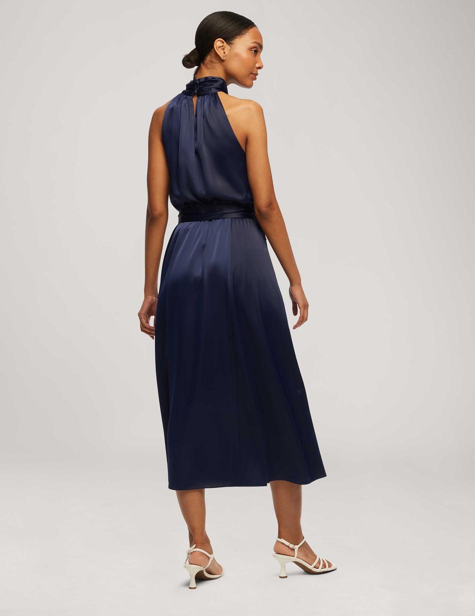 Anne Klein Twist Neck Halter Midi With Sash Dresses Blue | USZPD87999