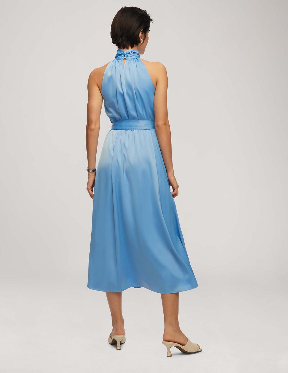 Anne Klein Twist Neck Halter Midi With Sash Dresses Blue | YUSVQ62081