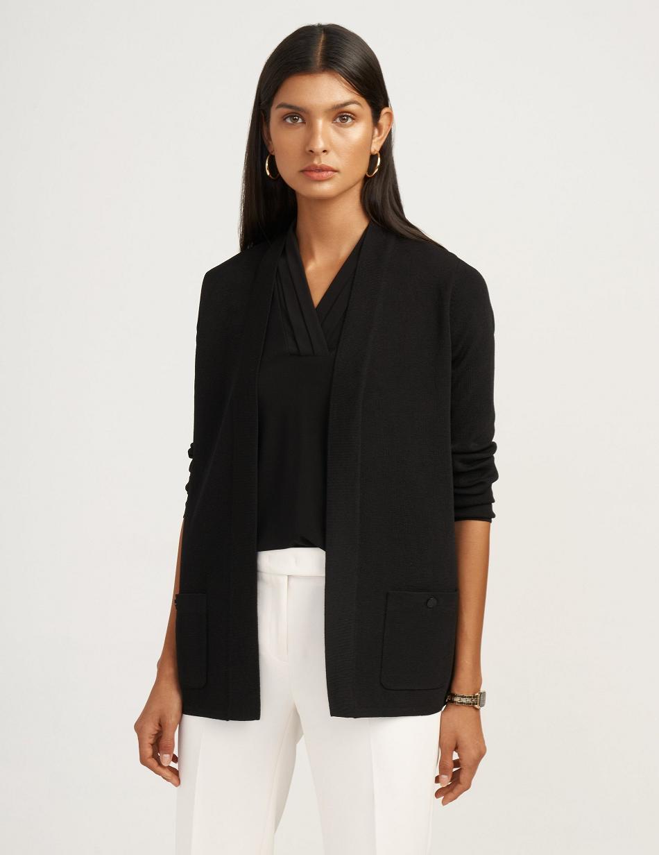 Anne Klein Two Pocket Malibu Cardigan Best Sellers Black | USNEJ58477