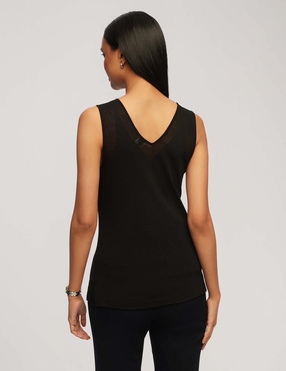 Anne Klein V Neck Mesh Tank Top Tops Black | SUSNY23524