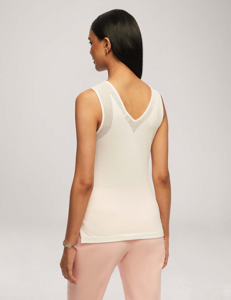 Anne Klein V Neck Mesh Tank Top Tops White | USQAV45609