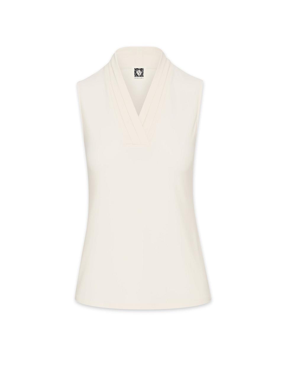 Anne Klein V-Neck Triple Pleat Top Best Sellers White | USICD97678