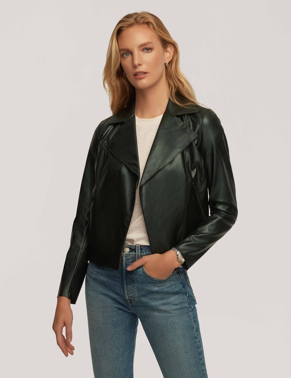 Anne Klein Vegan Leather Zip Front Moto Blazers & Jackets Turquoise | LUSTR92058