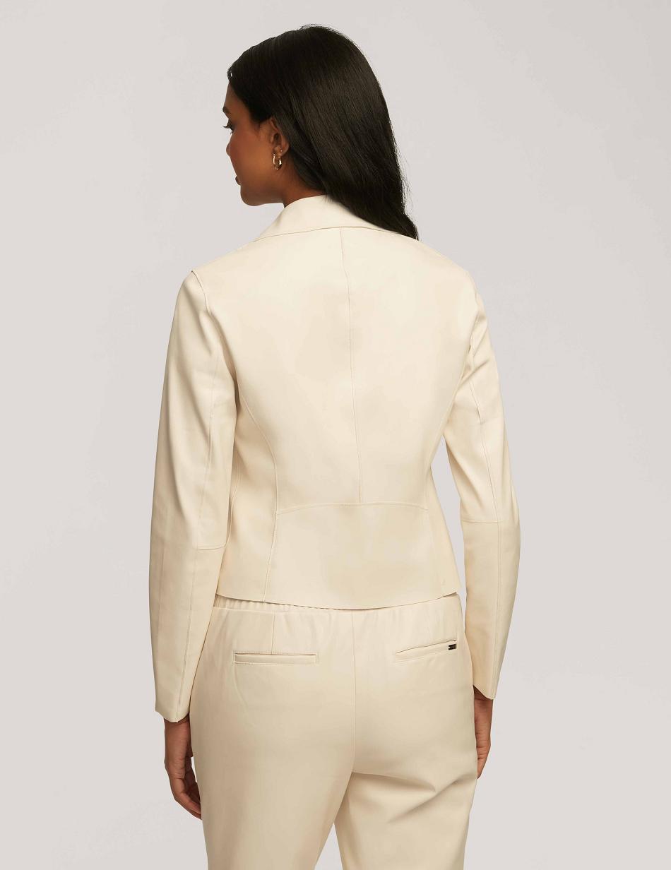 Anne Klein Vegan Leather Zip Front Moto Blazers & Jackets White | SUSNY99994