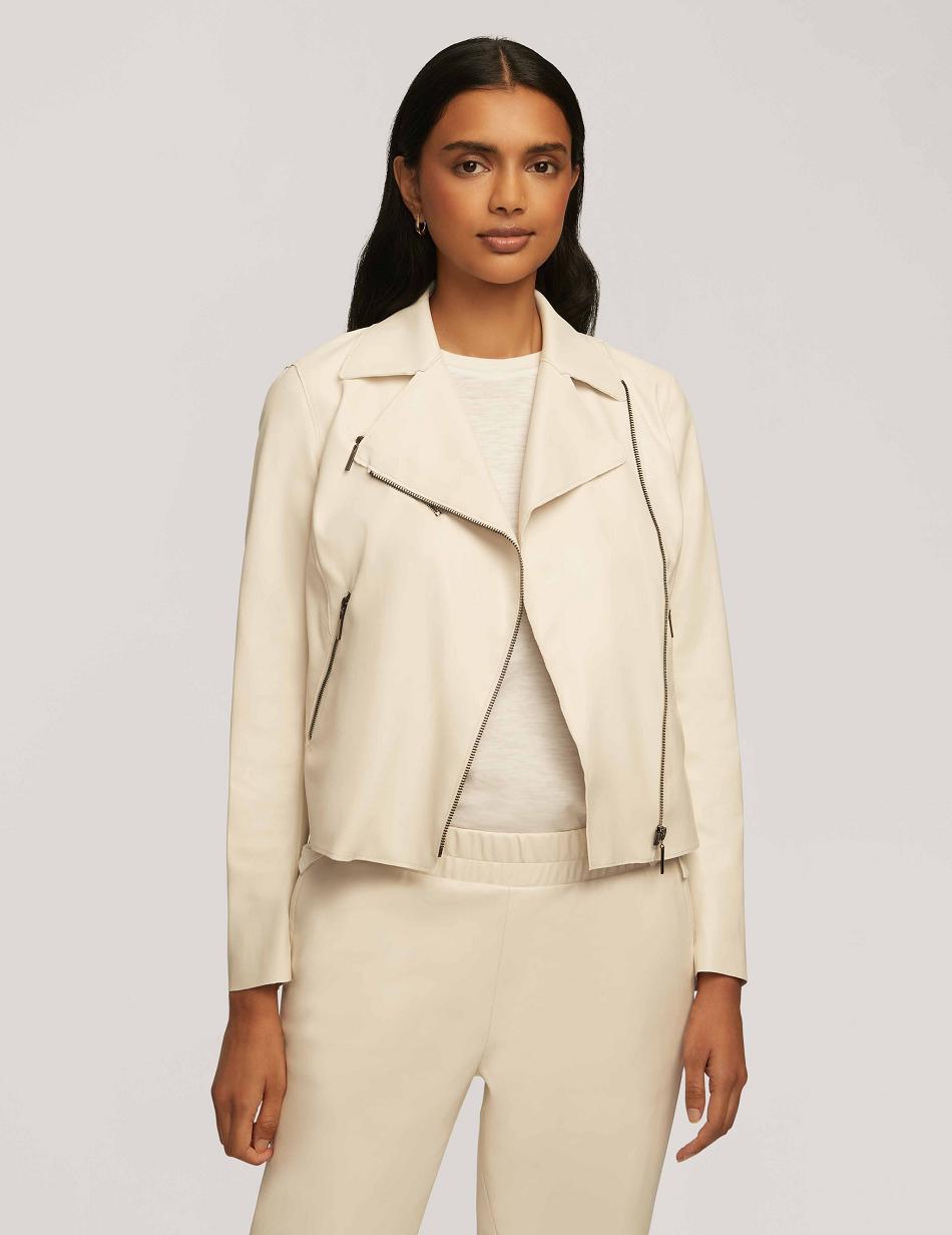 Anne Klein Vegan Leather Zip Front Moto Blazers & Jackets White | SUSNY99994