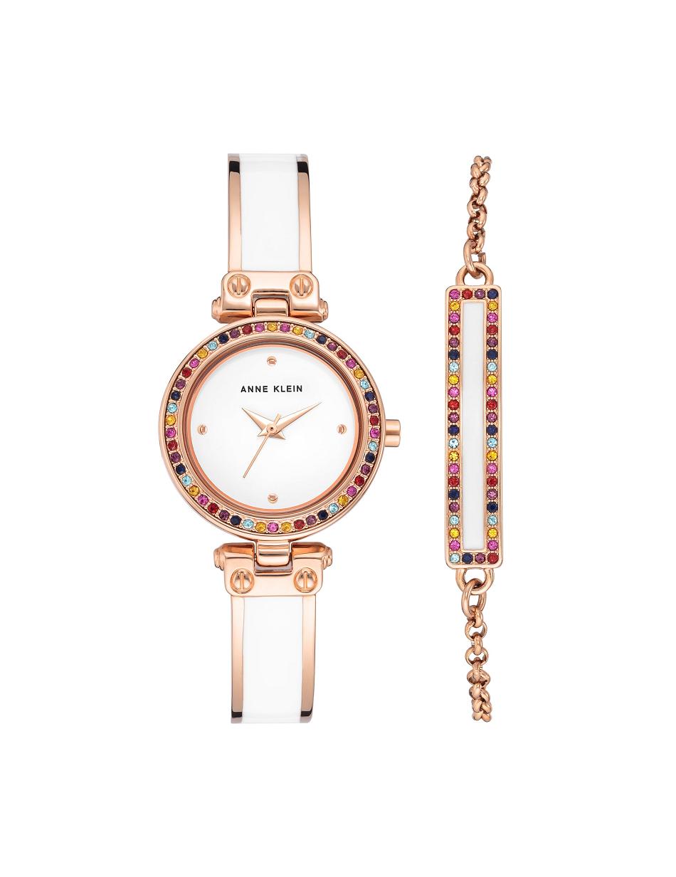 Anne Klein Watch and Bracelet with Premium Multicolored Crystals Sets Rose / Gold / White | USDYB11280