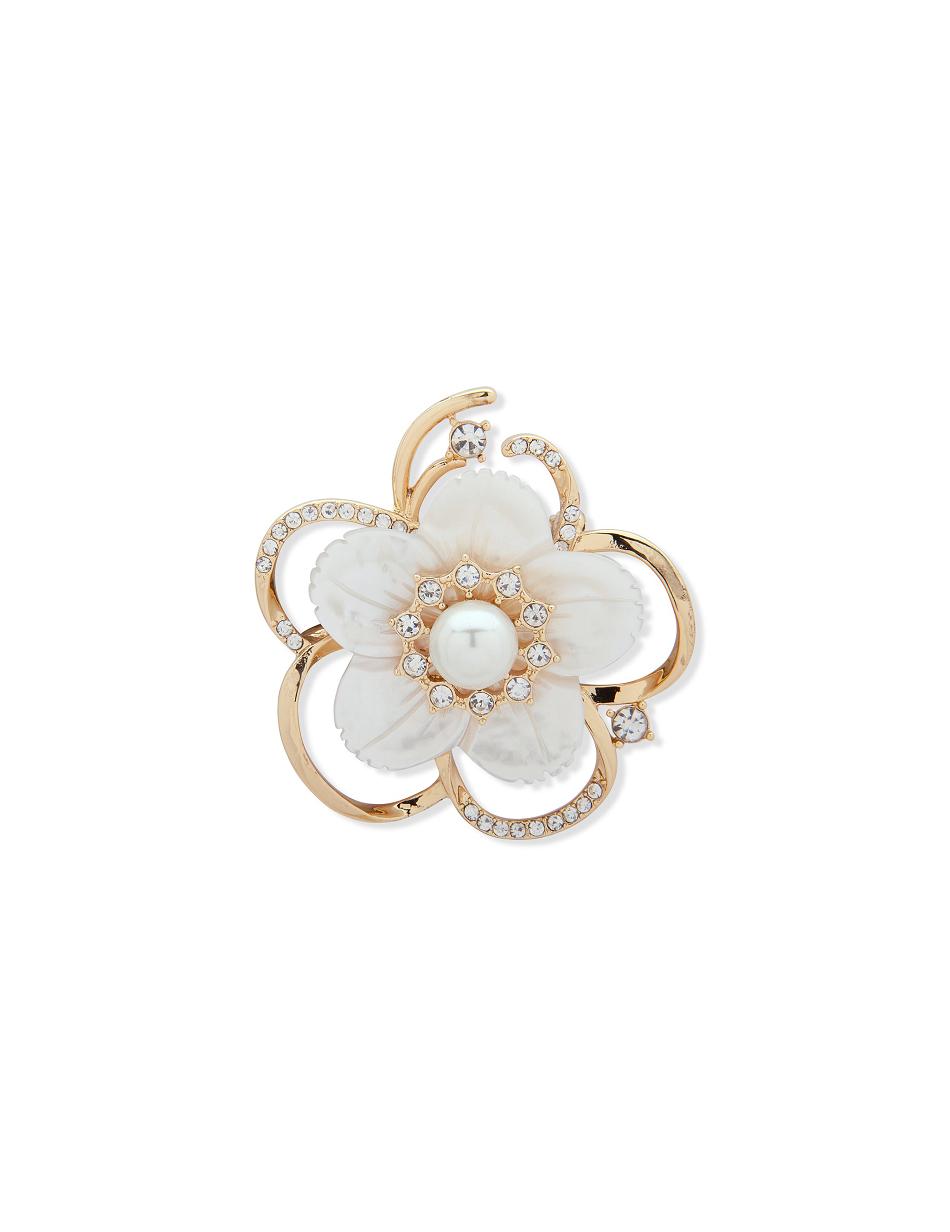 Anne Klein White Flower Brooch Gold Brooches White / Flower / Gold | USCVG25059