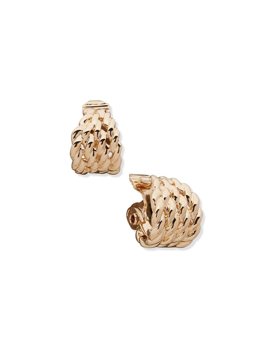 Anne Klein Woven Texture Hoop Clip Earrings Gold | UUSTG92269