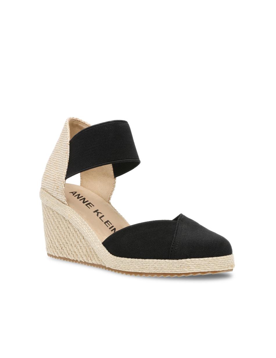 Anne Klein Zoey Round Toe Espadrille Wedges Sandals Black | GUSUC25234